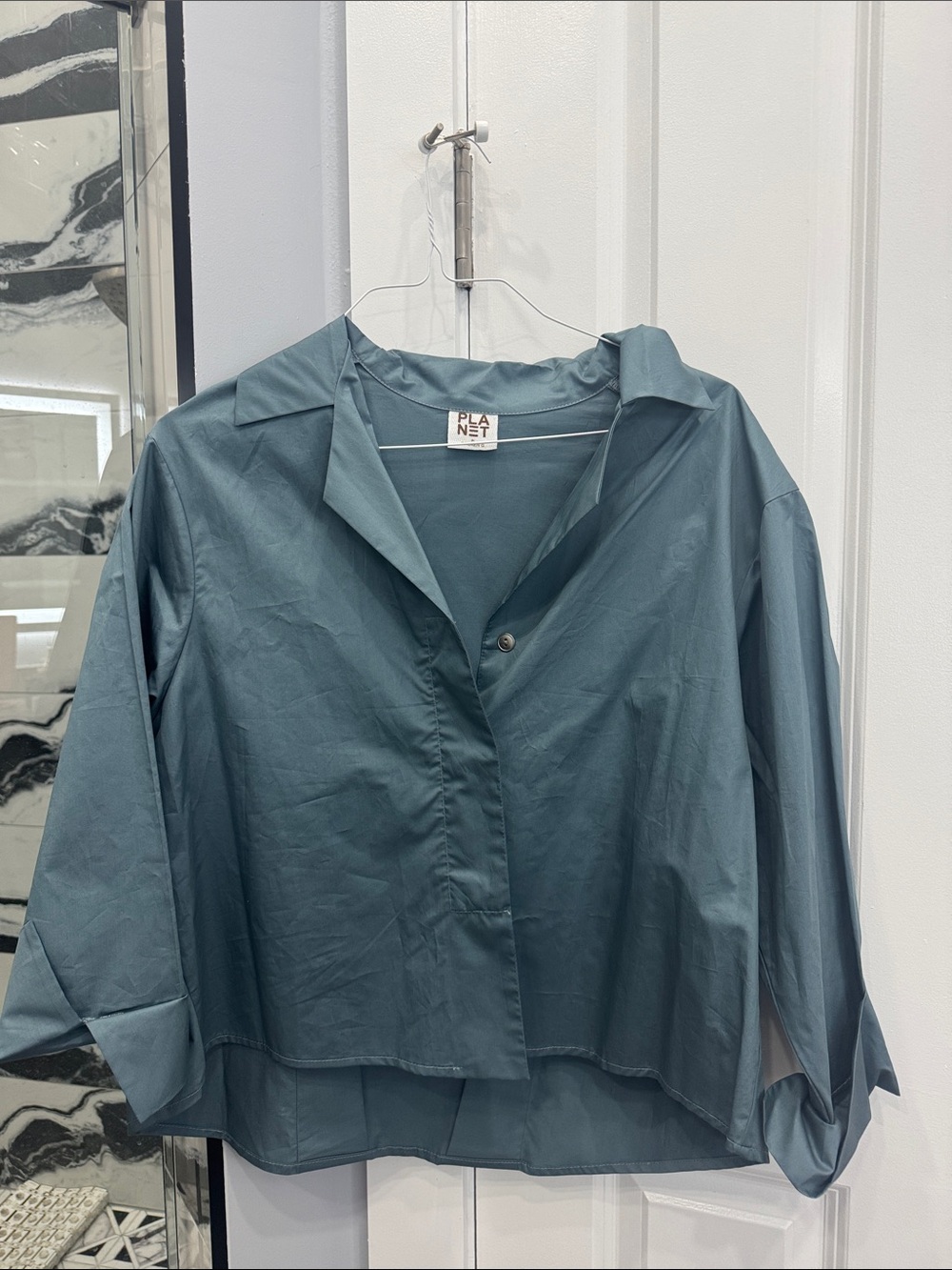 Planet Relaxed-Fit Slate Blue Button-Front Shirt